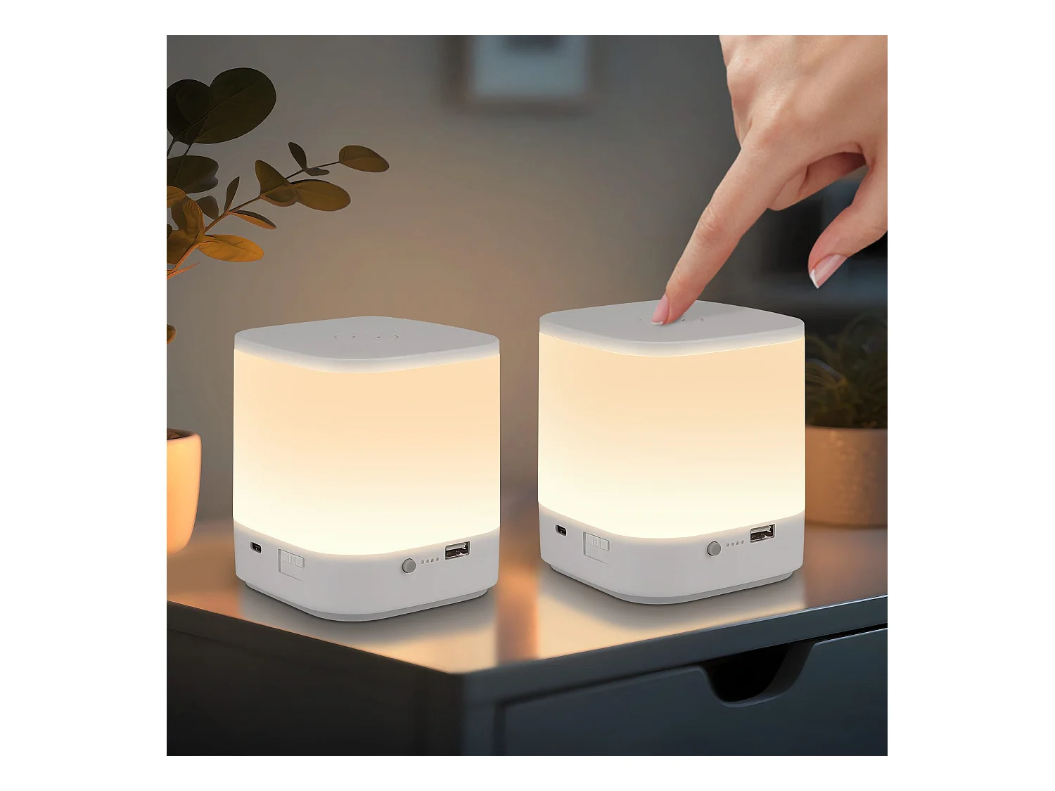 Lot de 2 lampes de table LED NETTLIFE avec batterie rechargeable de 1800 mAh, variateur tactile 3000-6500 K USB avec 3 températures