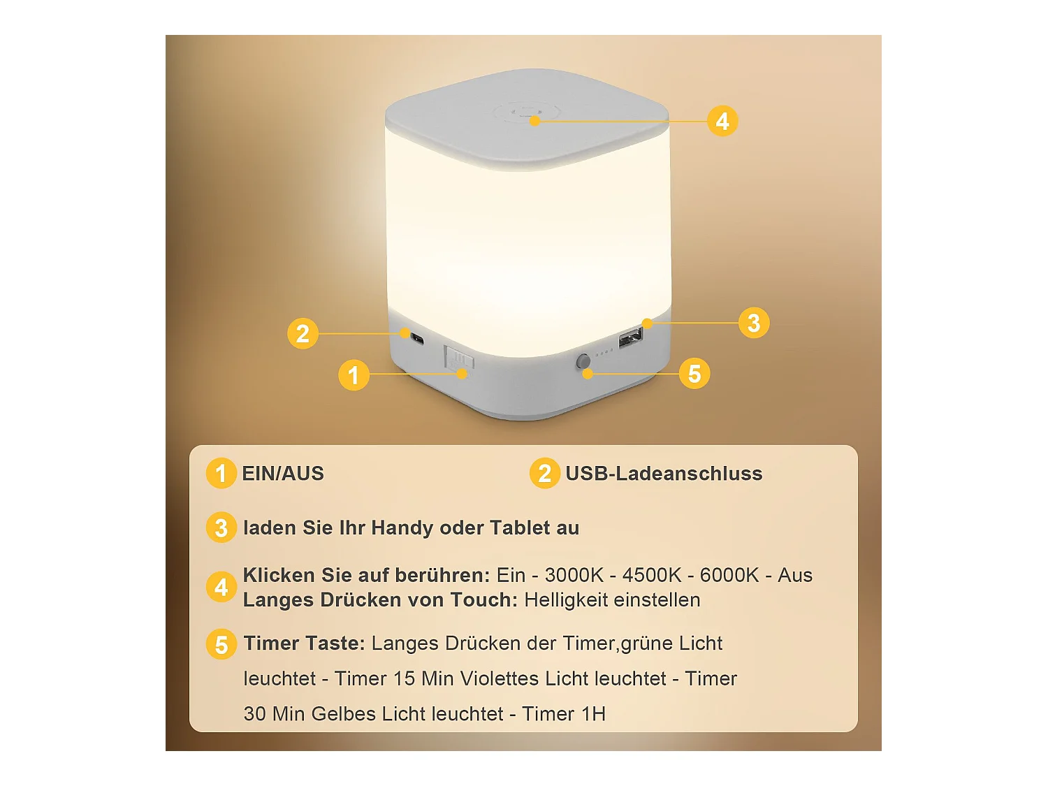 Lot de 2 lampes de table LED NETTLIFE avec batterie rechargeable de 1800 mAh, variateur tactile 3000-6500 K USB avec 3 températures