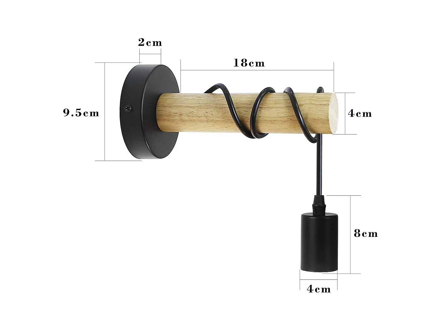 NETTLIFE retro industrial kinkiet czarny drewno metal E27 biuro