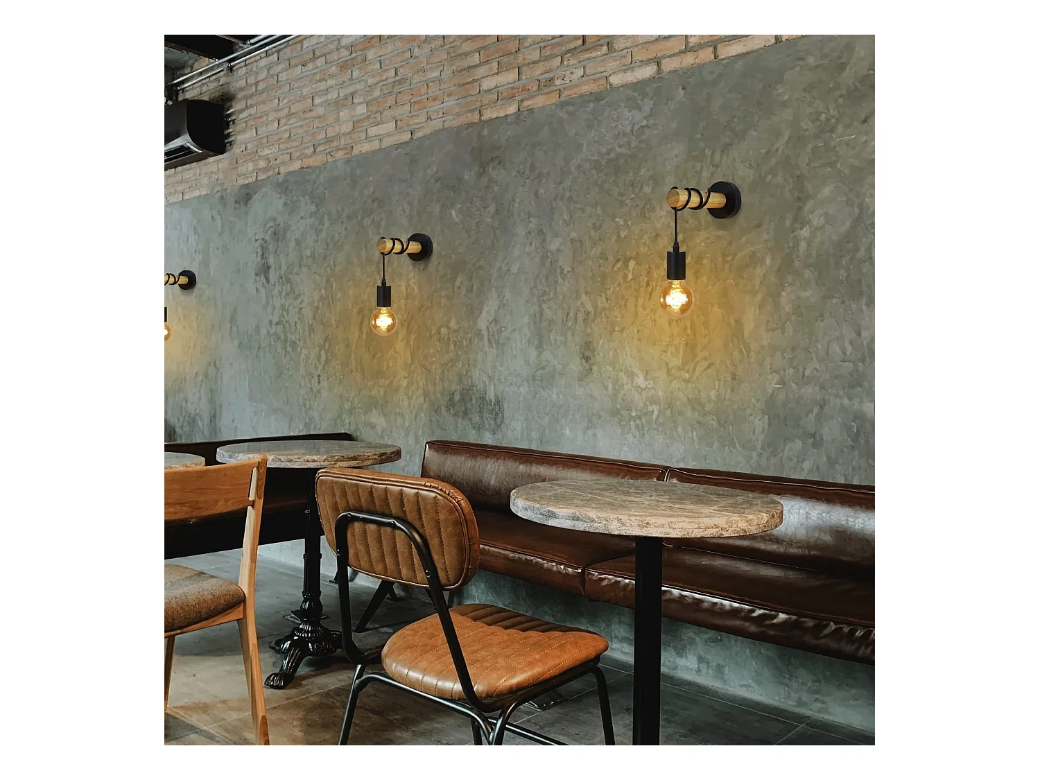 NETTLIFE retro industrial kinkiet czarny drewno metal E27 biuro