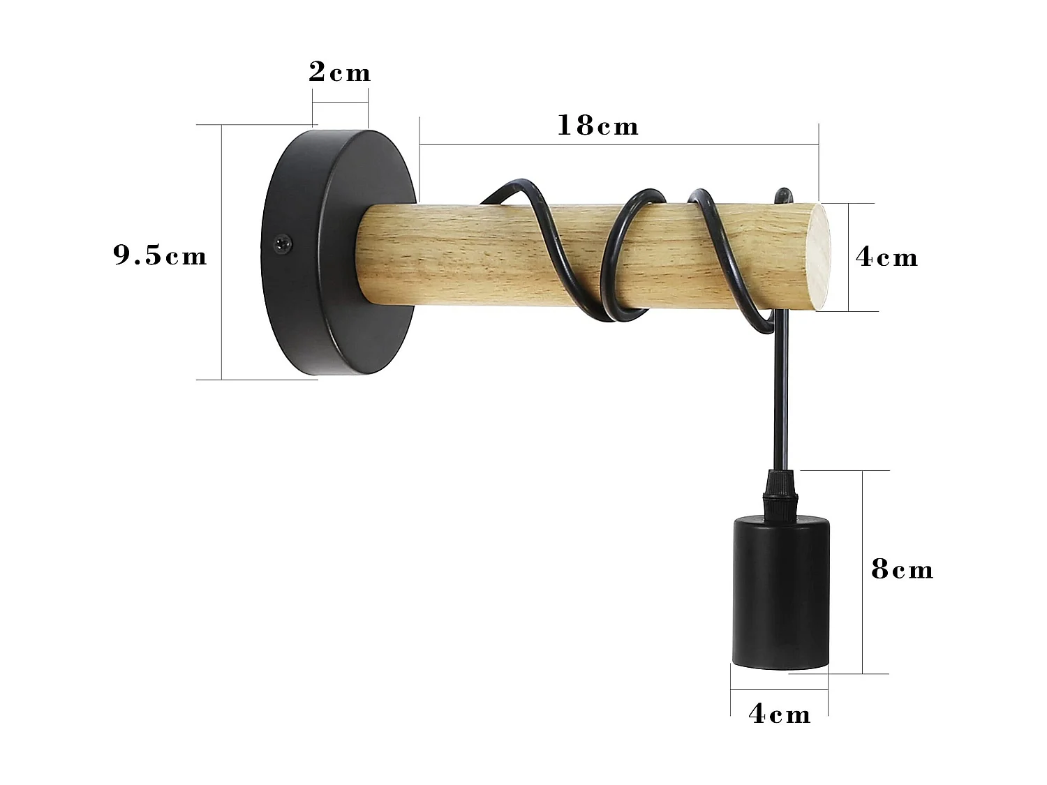 NETTLIFE Applique da parete industriale retrò, legno nero e metallo, attacco E27, da scrivania
