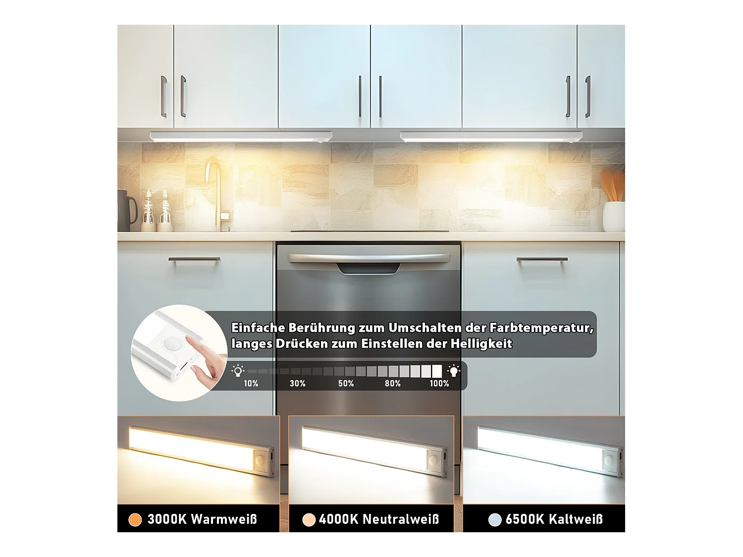 NETTLIFE LED-onderkastverlichting met bewegingssensor, USB-oplaadbaar, 1500 mAh, ideaal voor kast, gang of garderobe