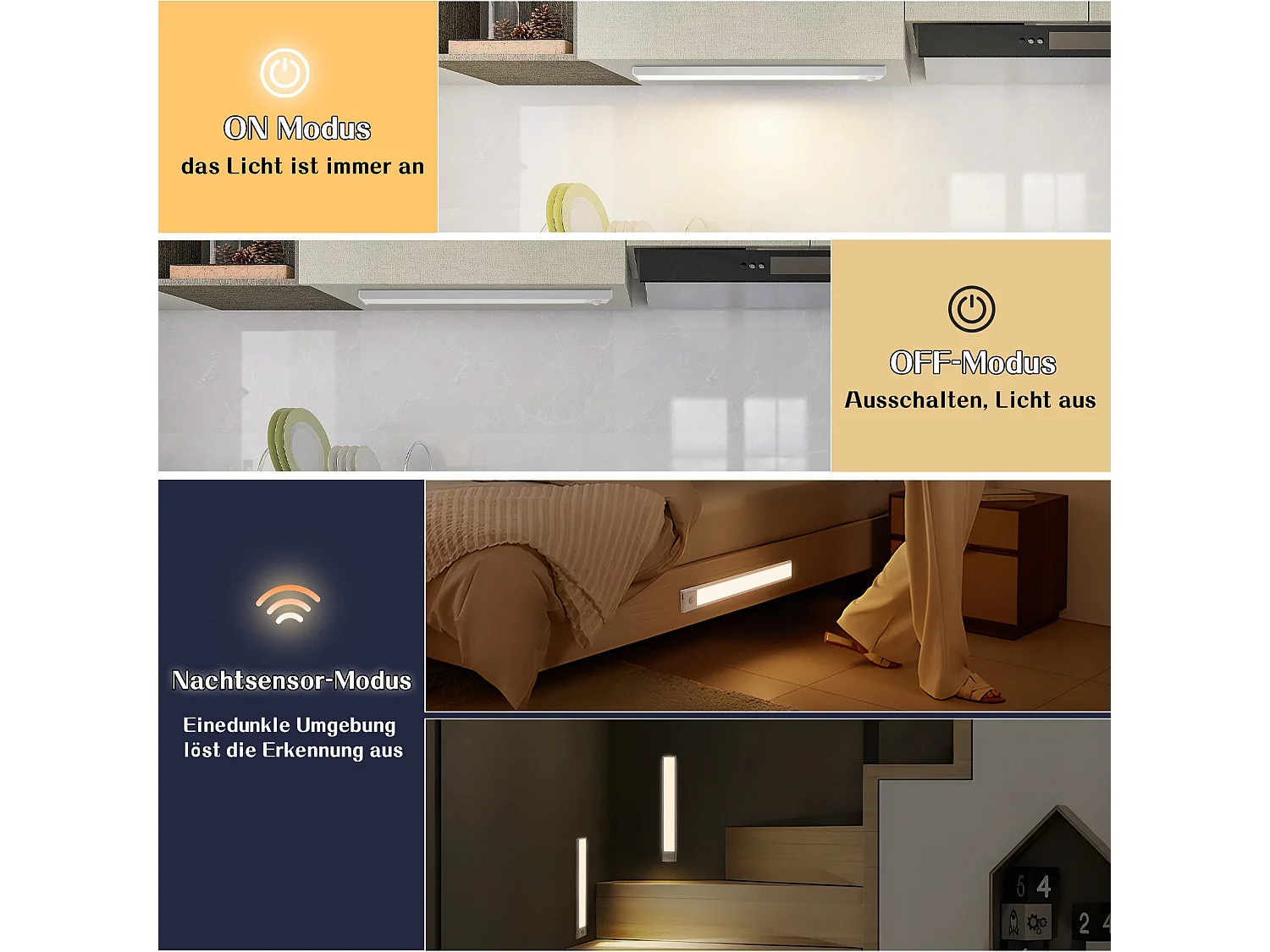 Lampe LED sous meuble NETTLIFE avec détecteur de mouvement, rechargeable par USB, 1 500 mAh, idéale pour un placard, un couloir ou un placard