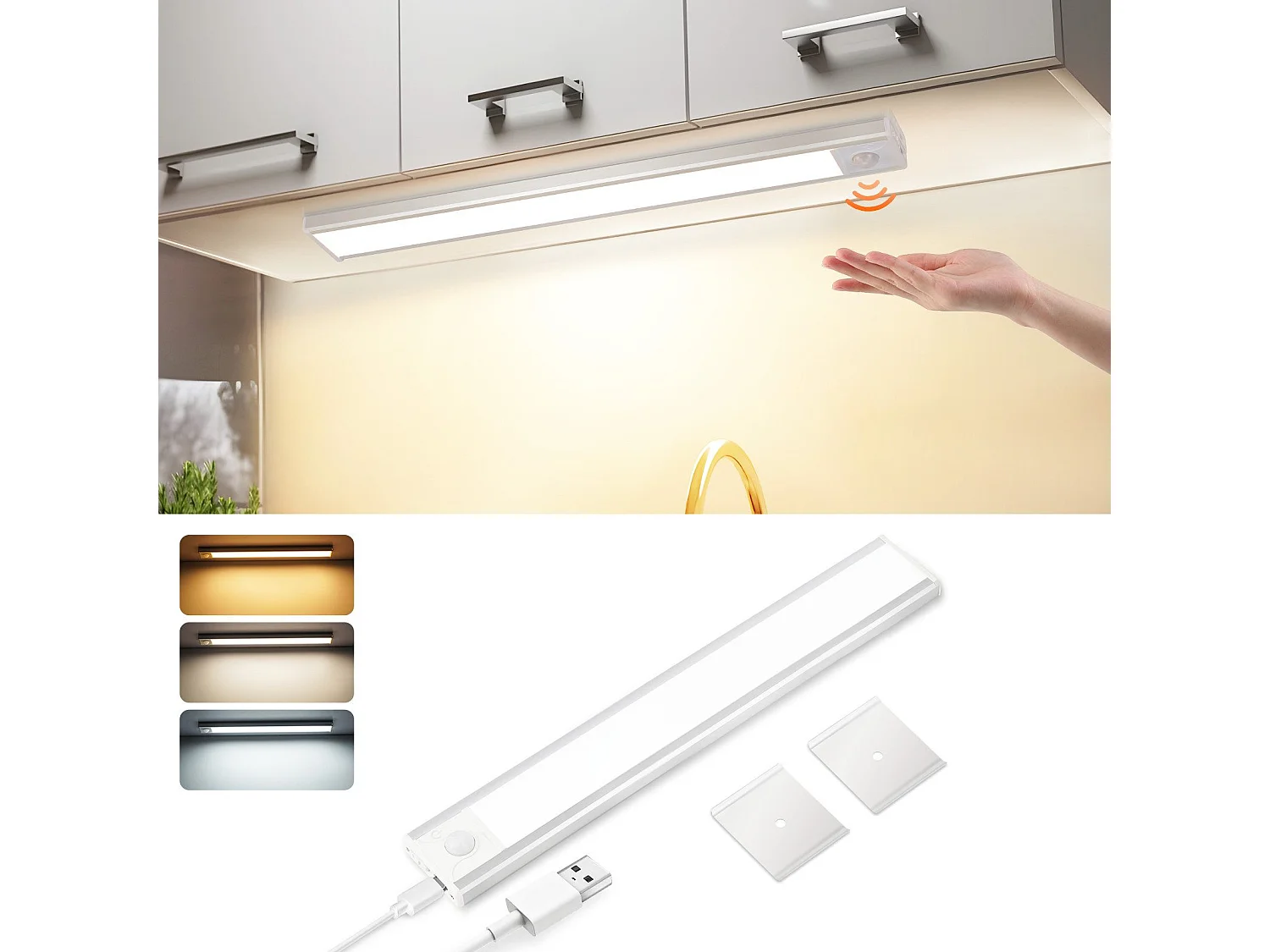 NETTLIFE LED-onderkastverlichting met bewegingssensor, USB-oplaadbaar, 1500 mAh, ideaal voor kast, gang of garderobe