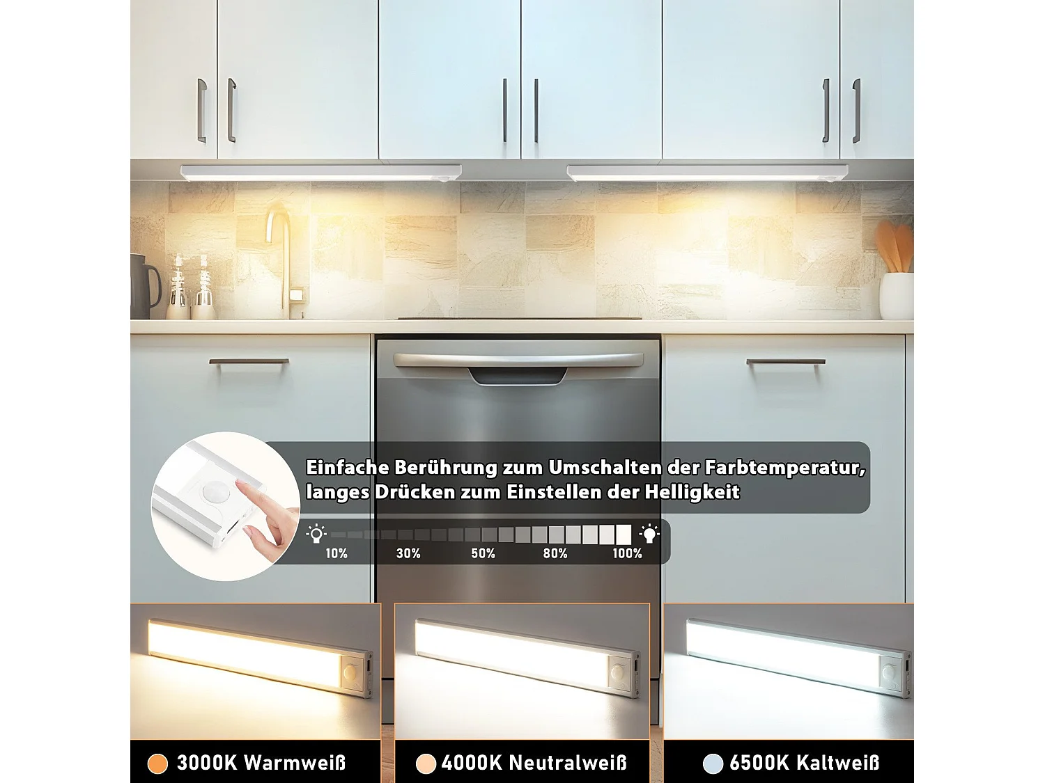 NETTLIFE LED-onderkastverlichting met bewegingssensor, USB-oplaadbaar, 1500 mAh, ideaal voor kast, gang of garderobe