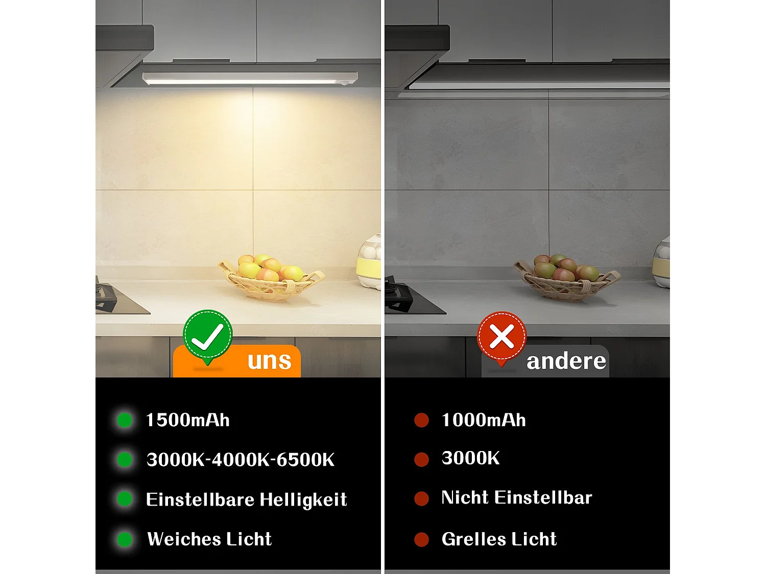 Lampe 2 x LED sous meuble NETTLIFE avec détecteur de mouvement, rechargeable par USB, 1 500 mAh, idéale pour un placard, un couloir ou un placard