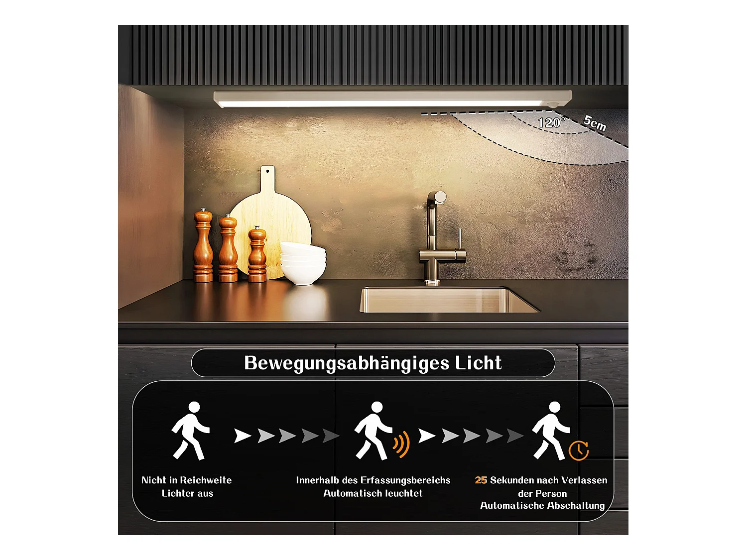 NETTLIFE LED-onderkastverlichting met bewegingssensor, USB-oplaadbaar, 1500 mAh, ideaal voor kast, gang of garderobe