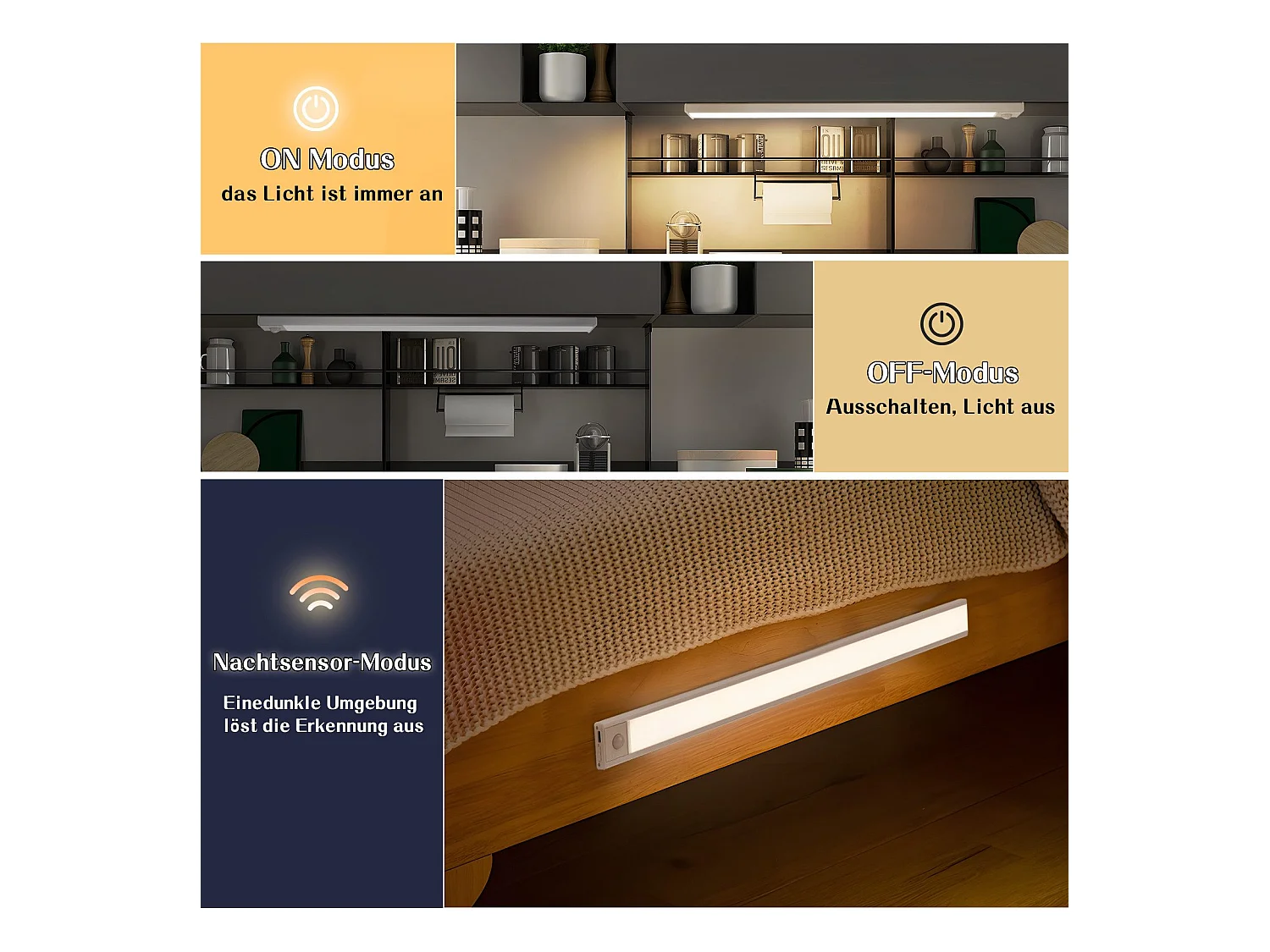 NETTLIFE LED-onderkastverlichting met bewegingssensor, USB-oplaadbaar, 1500 mAh, ideaal voor kast, gang of garderobe