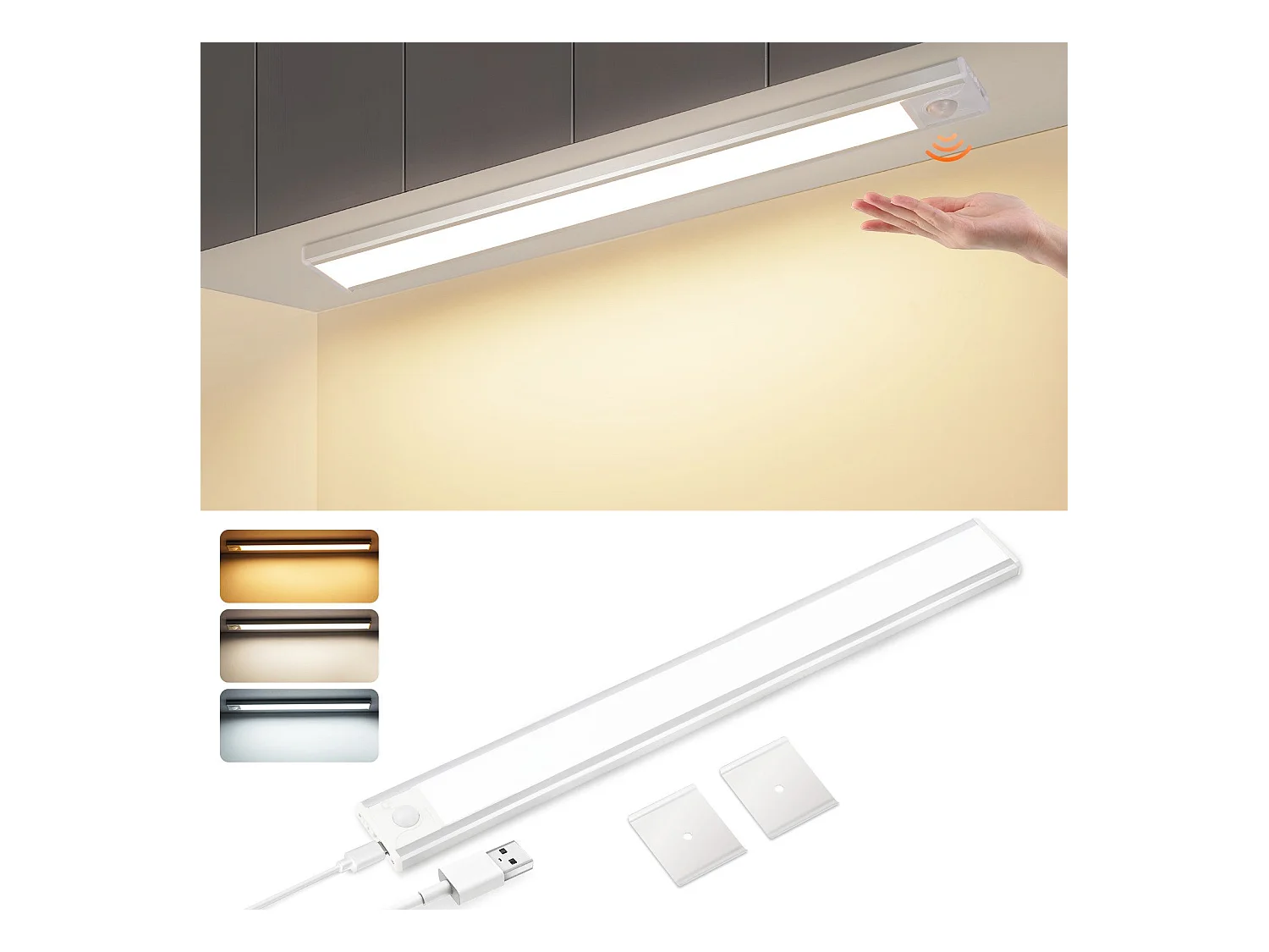 Lampe LED sous meuble NETTLIFE avec détecteur de mouvement, rechargeable par USB, 1 500 mAh, idéale pour un placard, un couloir ou un placard