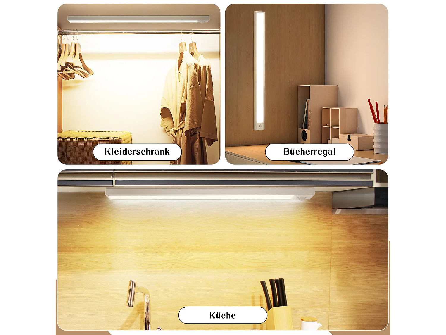 Lampe LED sous meuble NETTLIFE avec détecteur de mouvement, rechargeable par USB, 1 500 mAh, idéale pour un placard, un couloir ou un placard