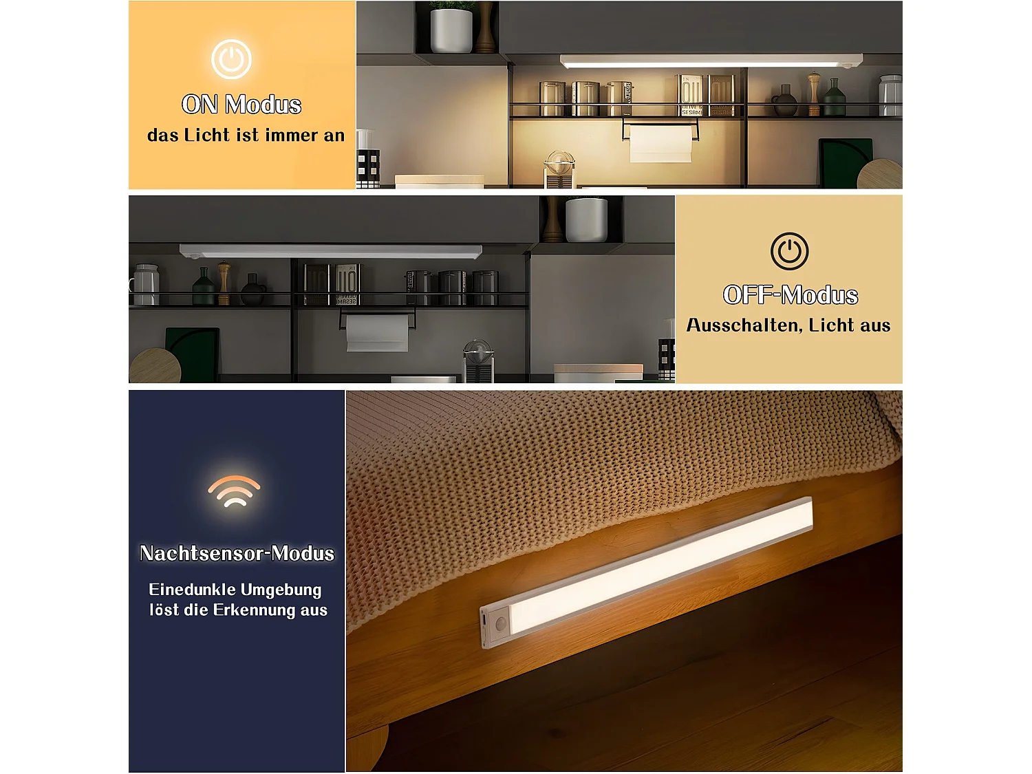 Lampe LED sous meuble NETTLIFE avec détecteur de mouvement, rechargeable par USB, 1 500 mAh, idéale pour un placard, un couloir ou un placard