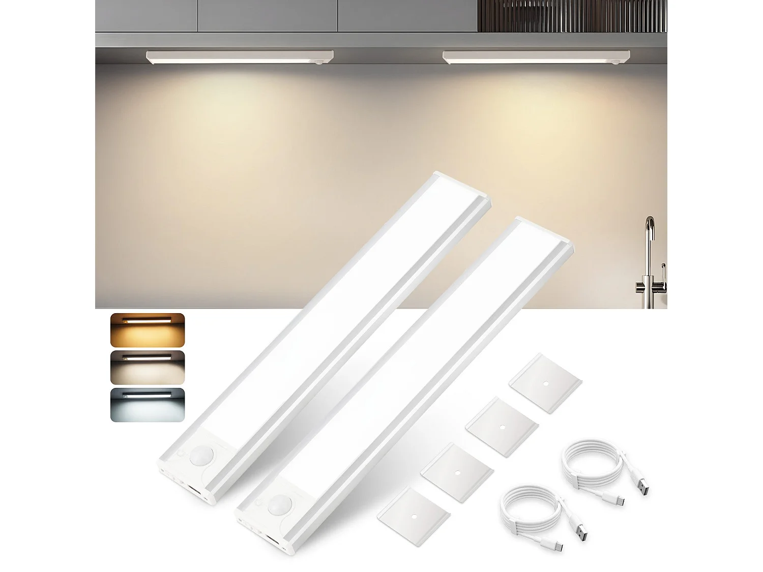 NETTLIFE LED-onderkastverlichting met bewegingssensor, USB-oplaadbaar, 1500 mAh, ideaal voor kast, gang of garderobe