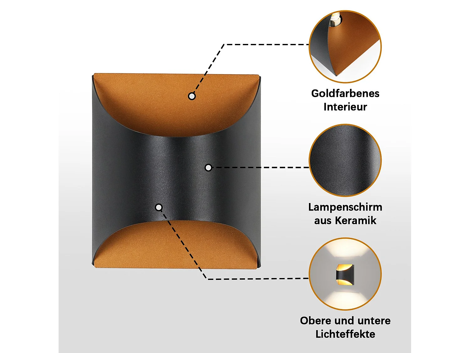 Applique murale NETTLIFE noire et dorée - Appliques murales modernes pour escaliers, chambre d'enfant