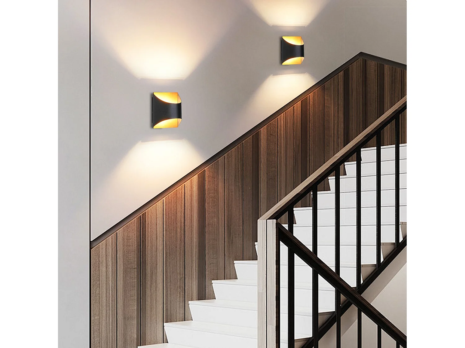 Applique murale NETTLIFE noire et dorée - Appliques murales modernes pour escaliers, chambre d'enfant