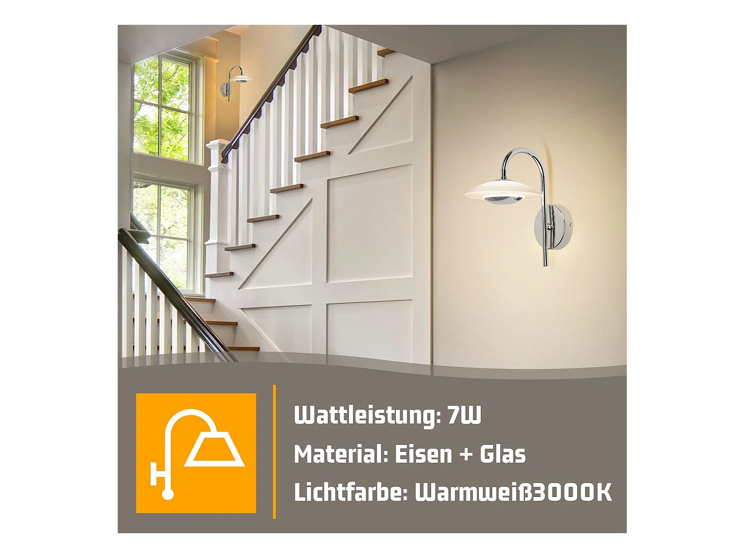 NETTLIFE LED Kinkiet, Nowoczesny Design, Oświetlenie Wewnętrzne, Oświetlenie Korytarza, Szkło 3000K, Do Klatki Schodowej Hotelu