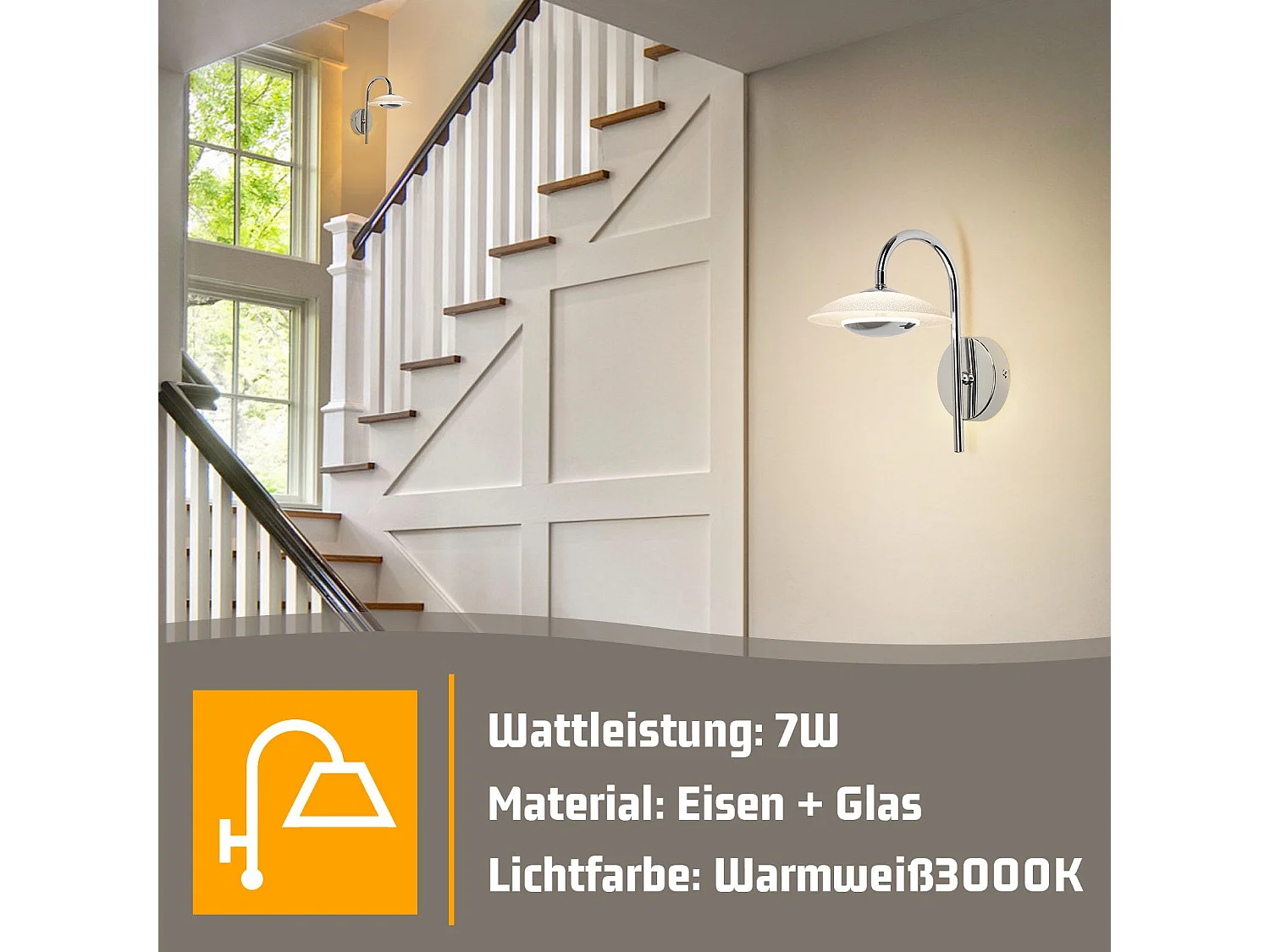 Applique murale LED NETTLIFE, design moderne, éclairage d'intérieur, éclairage de couloir, verre 3 000 K, pour cage d'escalier d'hôtel