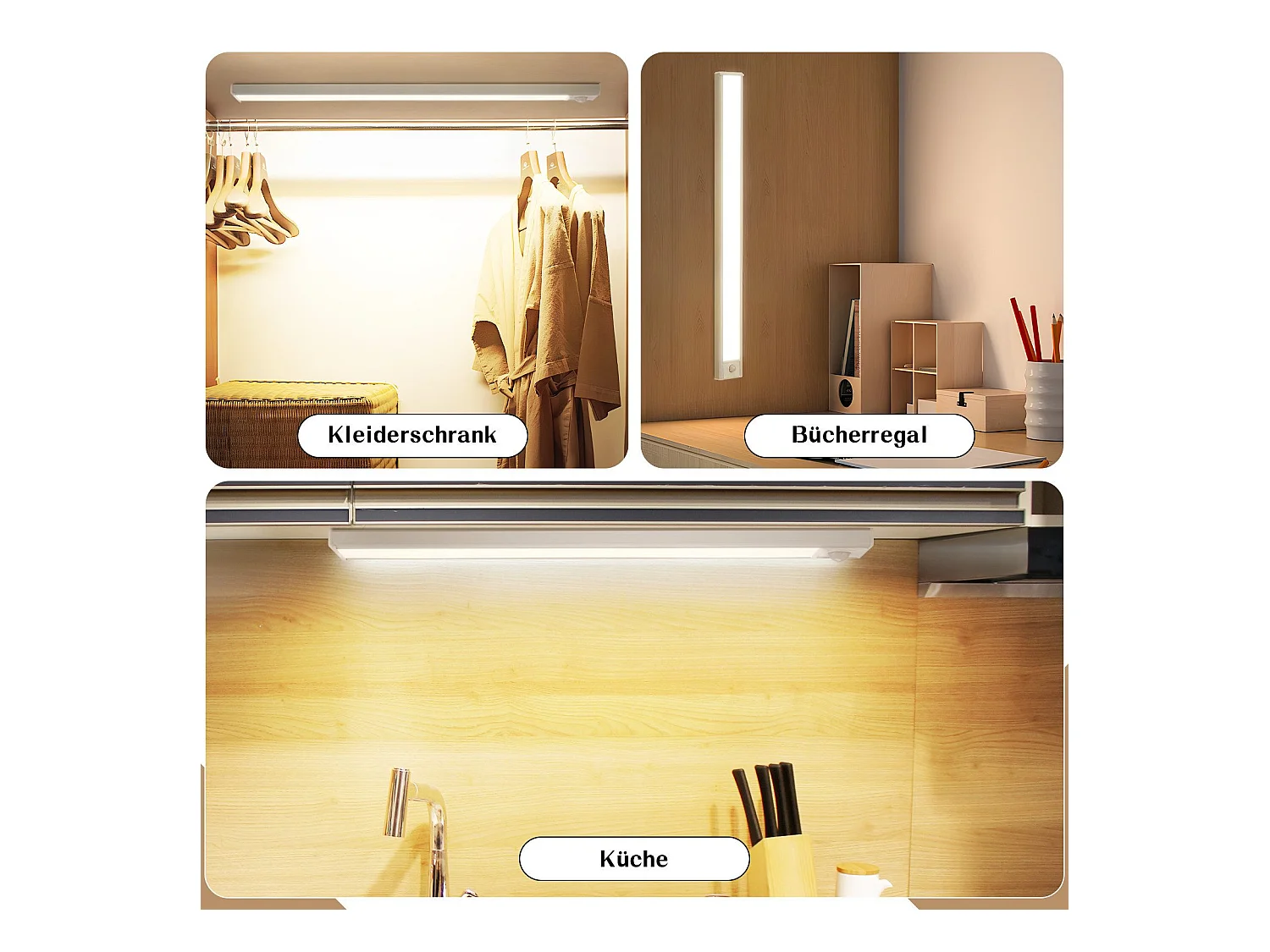 2 x NETTLIFE LED-onderkastverlichting met bewegingssensor, USB-oplaadbaar, 1500 mAh, ideaal voor kast, gang of meterkast