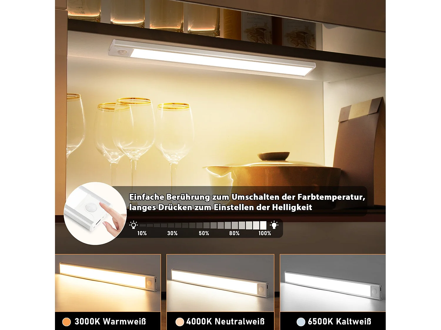 NETTLIFE 2 luci LED sottopensile con rilevatore di movimento, ricaricabili tramite USB, 1500 mAh, ideali per armadi, corridoi o credenze.