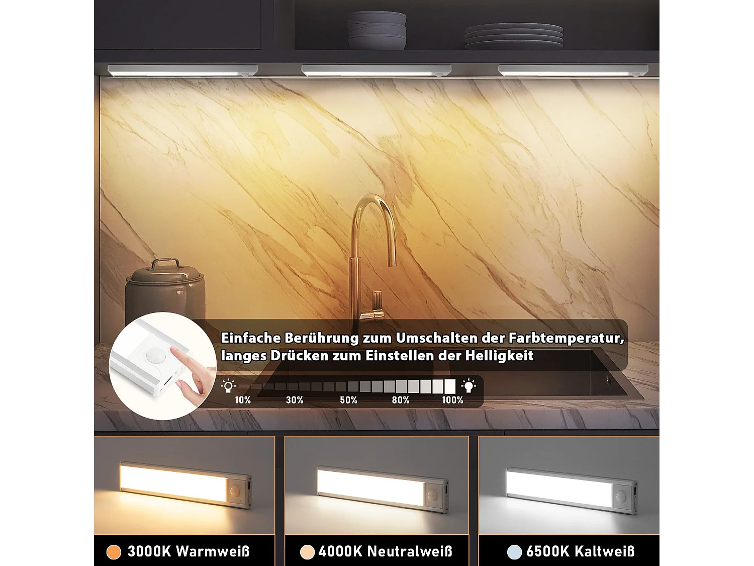 NETTLIFE LED-onderkastverlichting met bewegingssensor, USB-oplaadbaar, 1500 mAh, ideaal voor kast, gang of garderobe