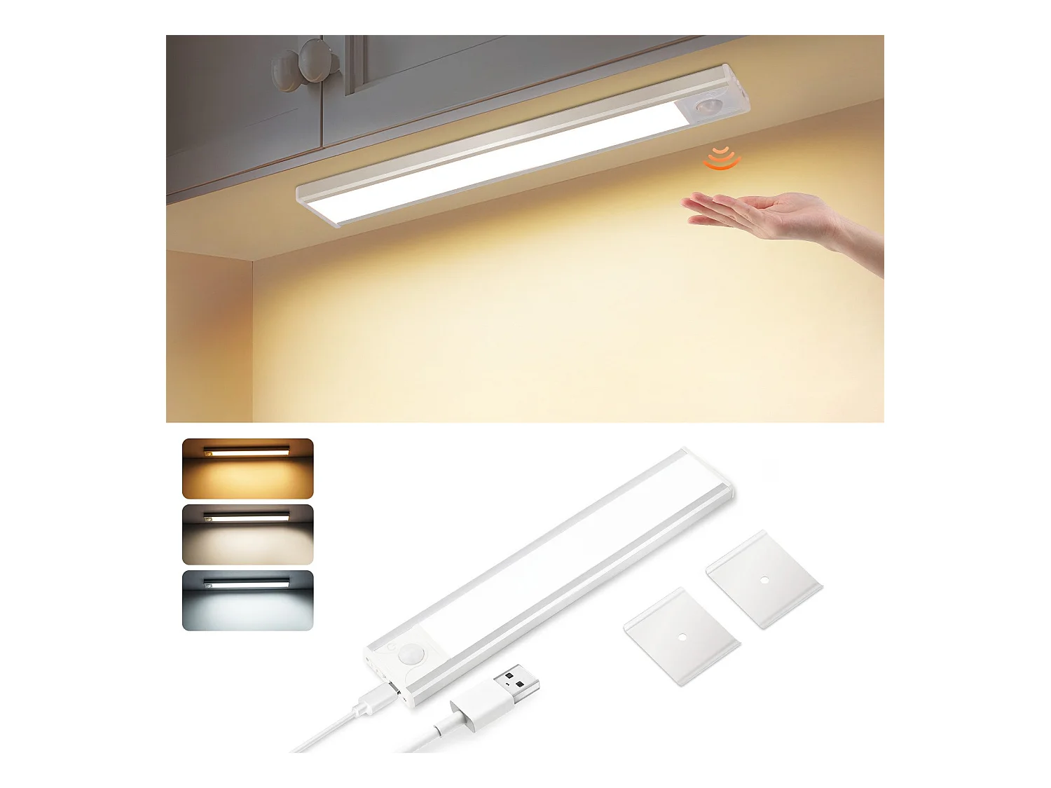 Lampe LED sous meuble NETTLIFE avec détecteur de mouvement, rechargeable par USB, 1 500 mAh, idéale pour un placard, un couloir ou un placard