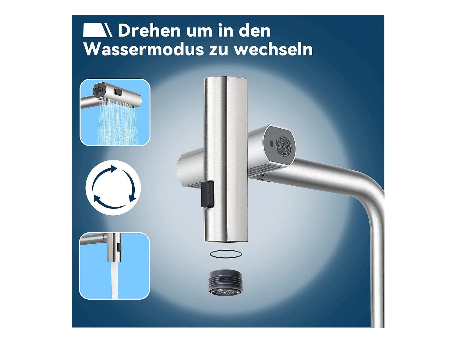 NETTLIFE Uittrekbare keukenkraan - 360° spoelbakmengkraan met roestvrijstalen sproeier, 2 sproeistanden