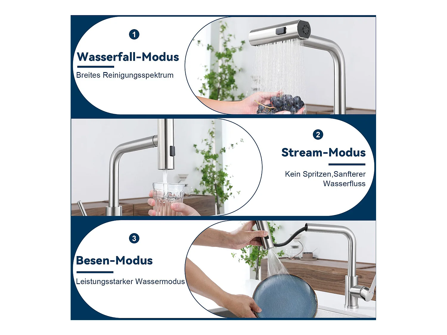 NETTLIFE Uittrekbare keukenkraan - 360° spoelbakmengkraan met roestvrijstalen sproeier, 2 sproeistanden