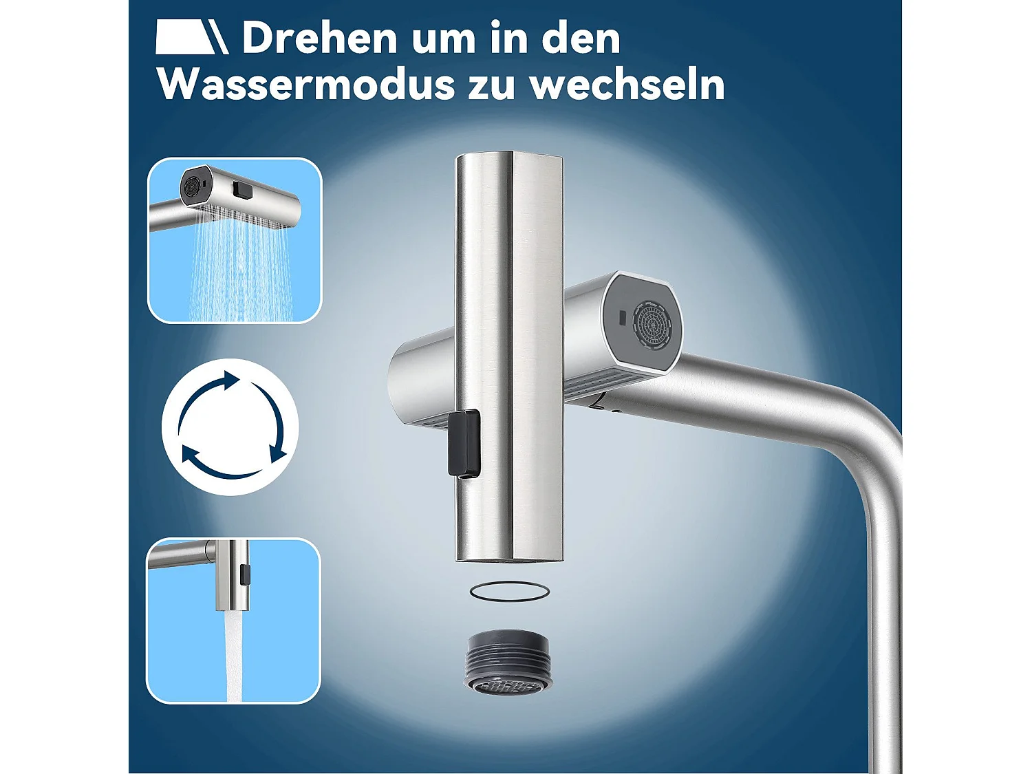 NETTLIFE Ausziehbarer Küchenhahn – 360° Spültischarmatur mit Edelstahlbrause, 2 Sprühmodi