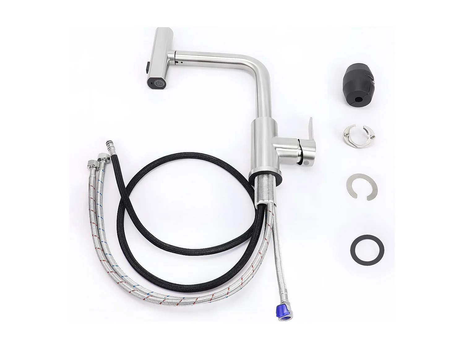 NETTLIFE Ausziehbarer Küchenhahn – 360° Spültischarmatur mit Edelstahlbrause, 2 Sprühmodi