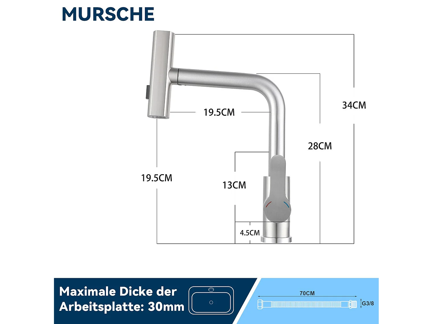Robinet de cuisine extractible NETTLIFE - Mitigeur d'évier 360° avec douchette en acier inoxydable, 2 modes de pulvérisation