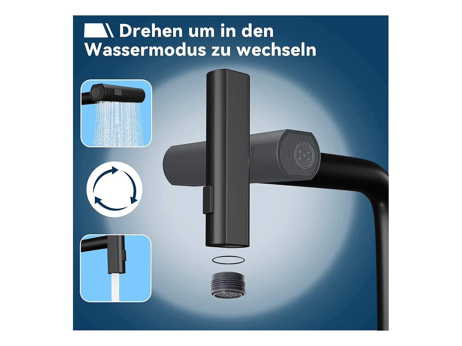 Robinet de cuisine extractible NETTLIFE - Mitigeur d'évier 360° avec douchette en acier inoxydable, 2 modes de pulvérisation