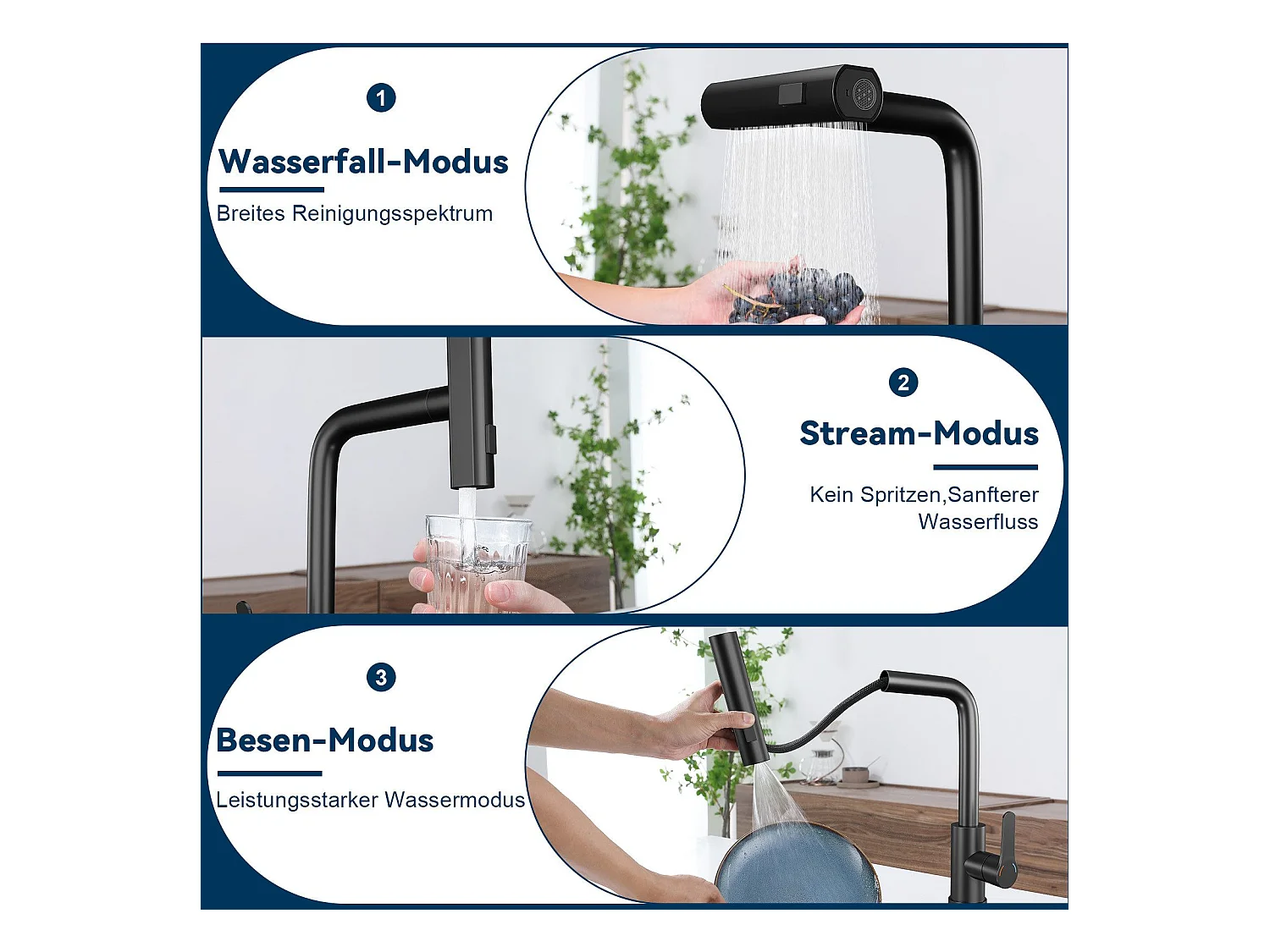 Robinet de cuisine extractible NETTLIFE - Mitigeur d'évier 360° avec douchette en acier inoxydable, 2 modes de pulvérisation