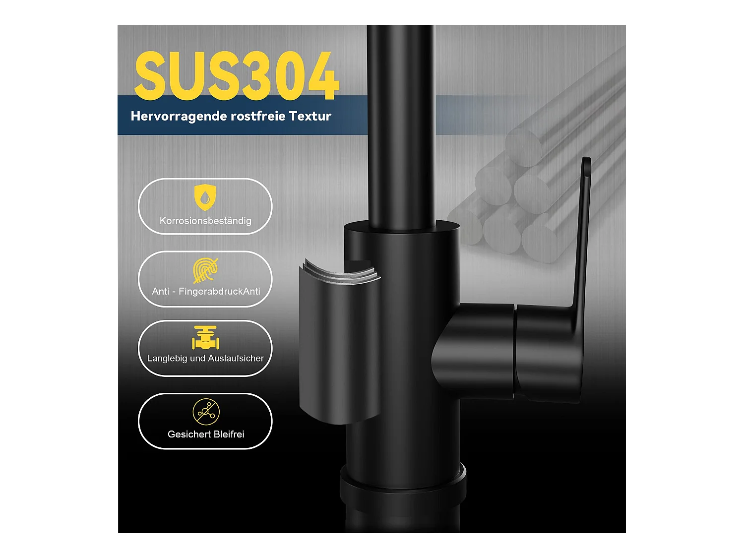 Robinet de cuisine extractible NETTLIFE - Mitigeur d'évier 360° avec douchette en acier inoxydable, 2 modes de pulvérisation