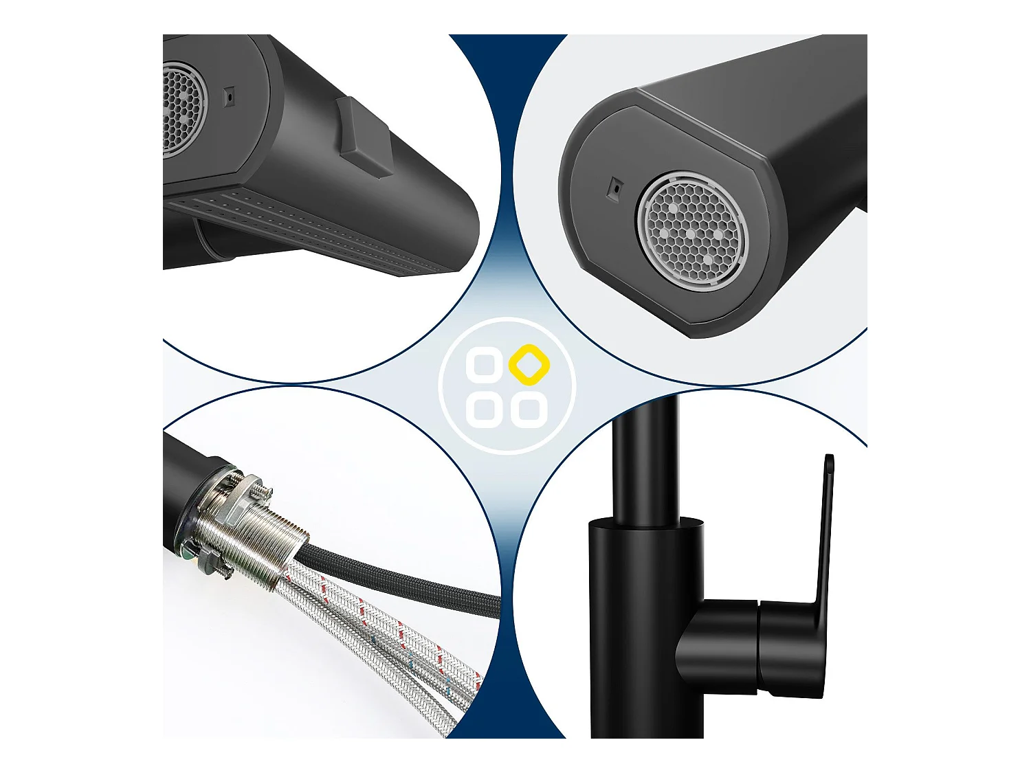 Robinet de cuisine extractible NETTLIFE - Mitigeur d'évier 360° avec douchette en acier inoxydable, 2 modes de pulvérisation