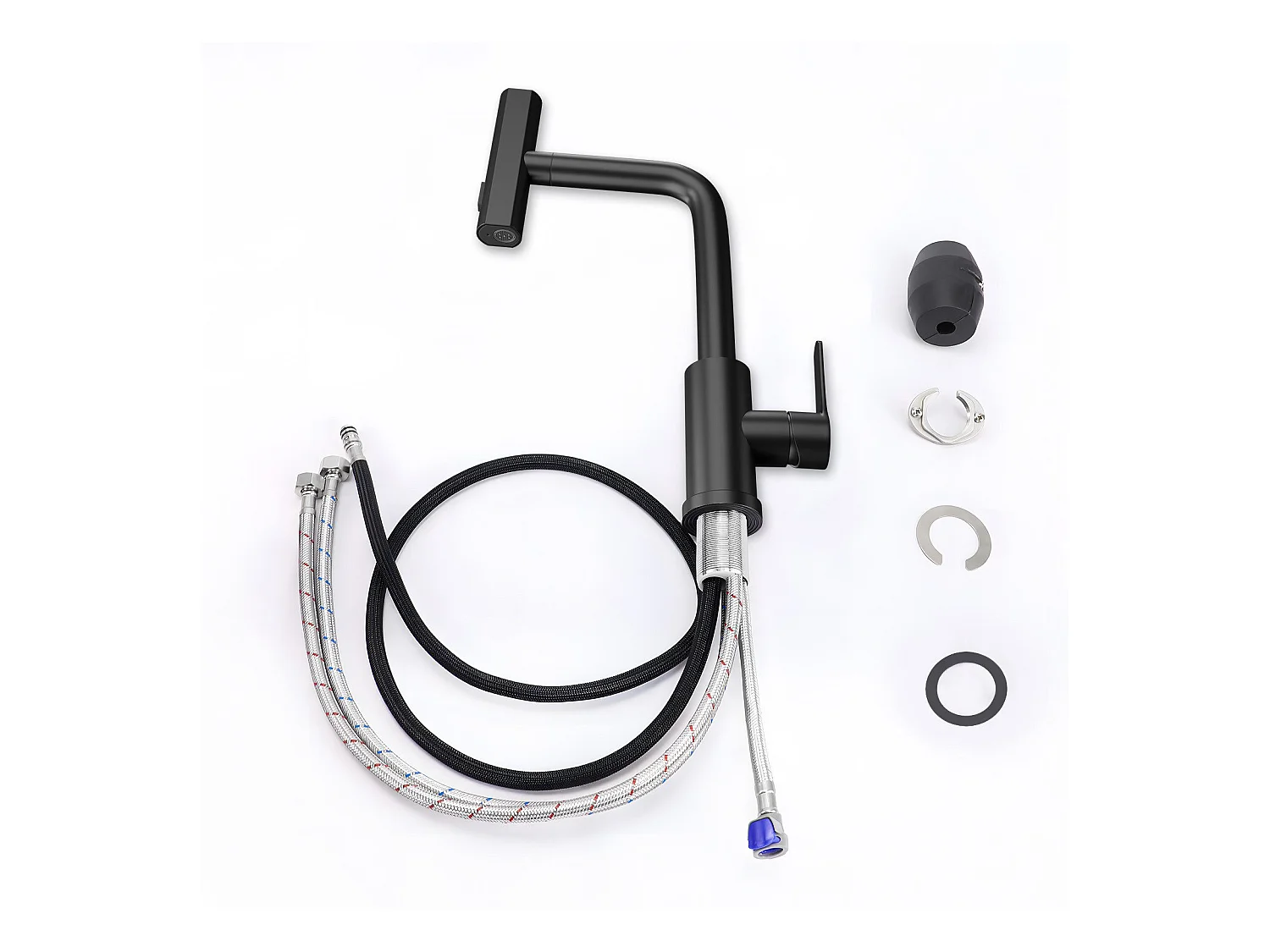 Robinet de cuisine extractible NETTLIFE - Mitigeur d'évier 360° avec douchette en acier inoxydable, 2 modes de pulvérisation