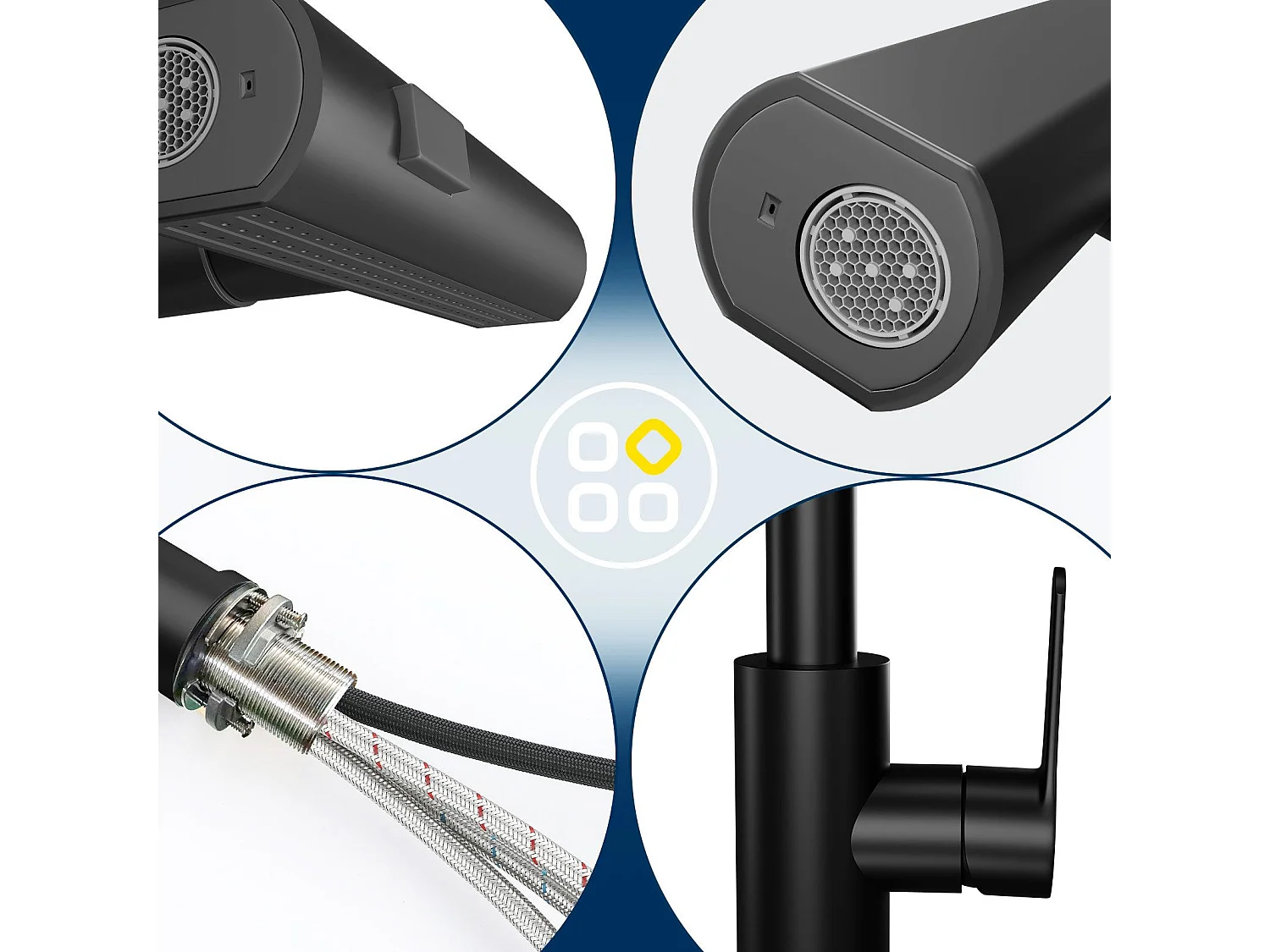 Robinet de cuisine extractible NETTLIFE - Mitigeur d'évier 360° avec douchette en acier inoxydable, 2 modes de pulvérisation