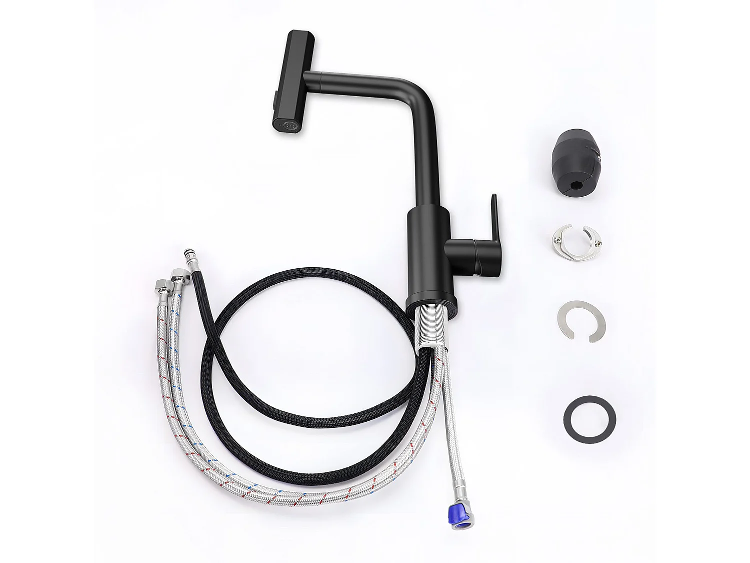 Robinet de cuisine extractible NETTLIFE - Mitigeur d'évier 360° avec douchette en acier inoxydable, 2 modes de pulvérisation