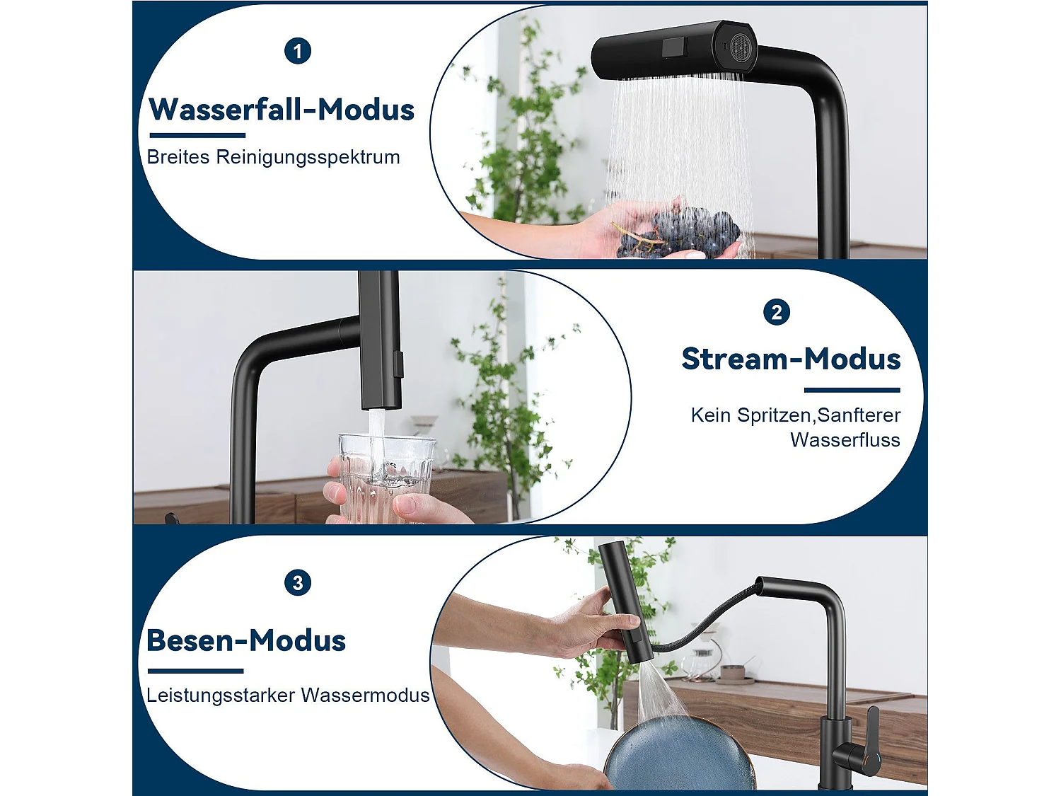 Grifo de cocina extraíble NETTLIFE - Grifo mezclador para fregadero de 360° con ducha de acero inoxidable, 2 modos de pulverización