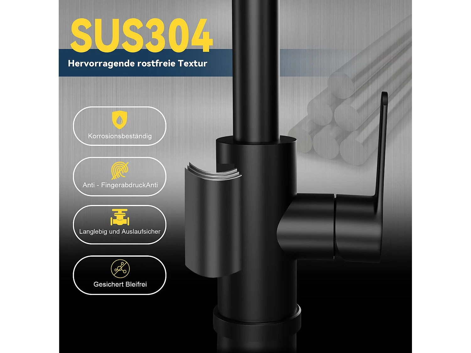 Grifo de cocina extraíble NETTLIFE - Grifo mezclador para fregadero de 360° con ducha de acero inoxidable, 2 modos de pulverización