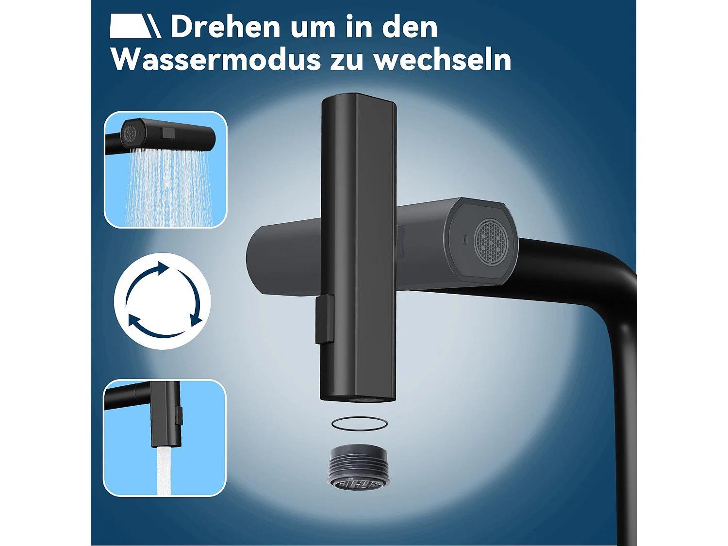 NETTLIFE Ausziehbarer Küchenhahn – 360° Spültischarmatur mit Edelstahlbrause, 2 Sprühmodi