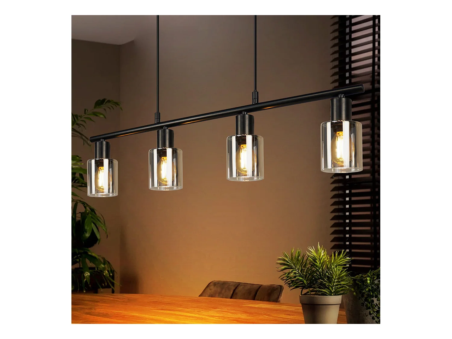 Suspension NETTLIFE 4 flammes en verre vintage E14 pour salle à manger, salon, cuisine