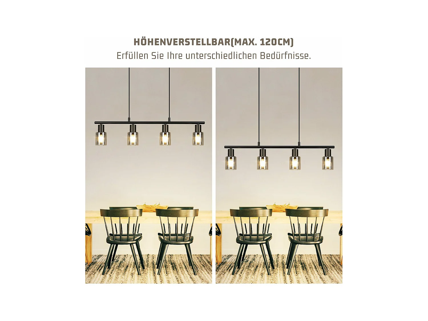 Suspension NETTLIFE 4 flammes en verre vintage E14 pour salle à manger, salon, cuisine