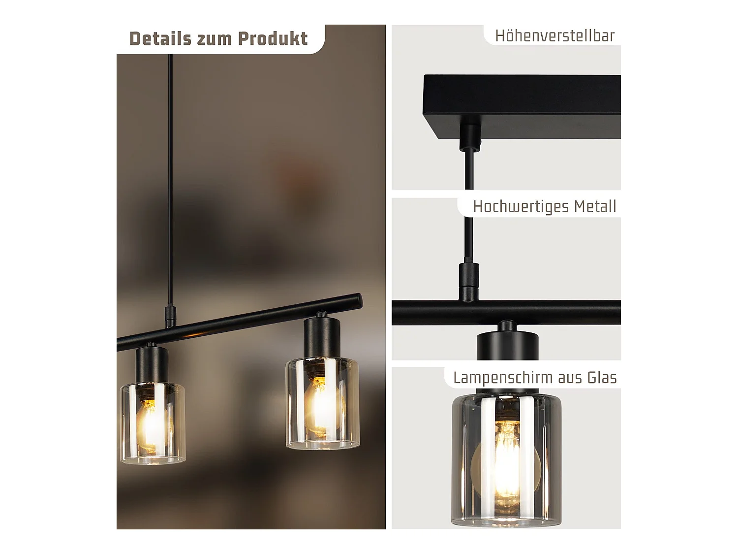 Suspension NETTLIFE 4 flammes en verre vintage E14 pour salle à manger, salon, cuisine