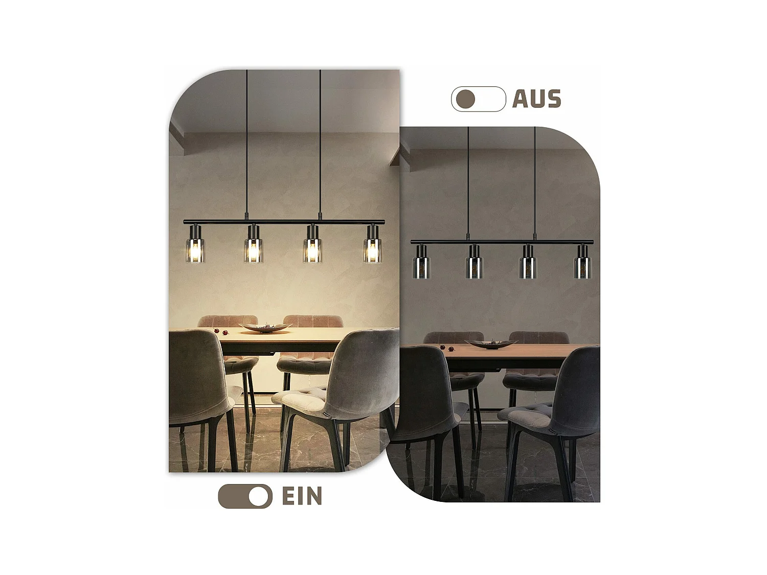 Suspension NETTLIFE 4 flammes en verre vintage E14 pour salle à manger, salon, cuisine