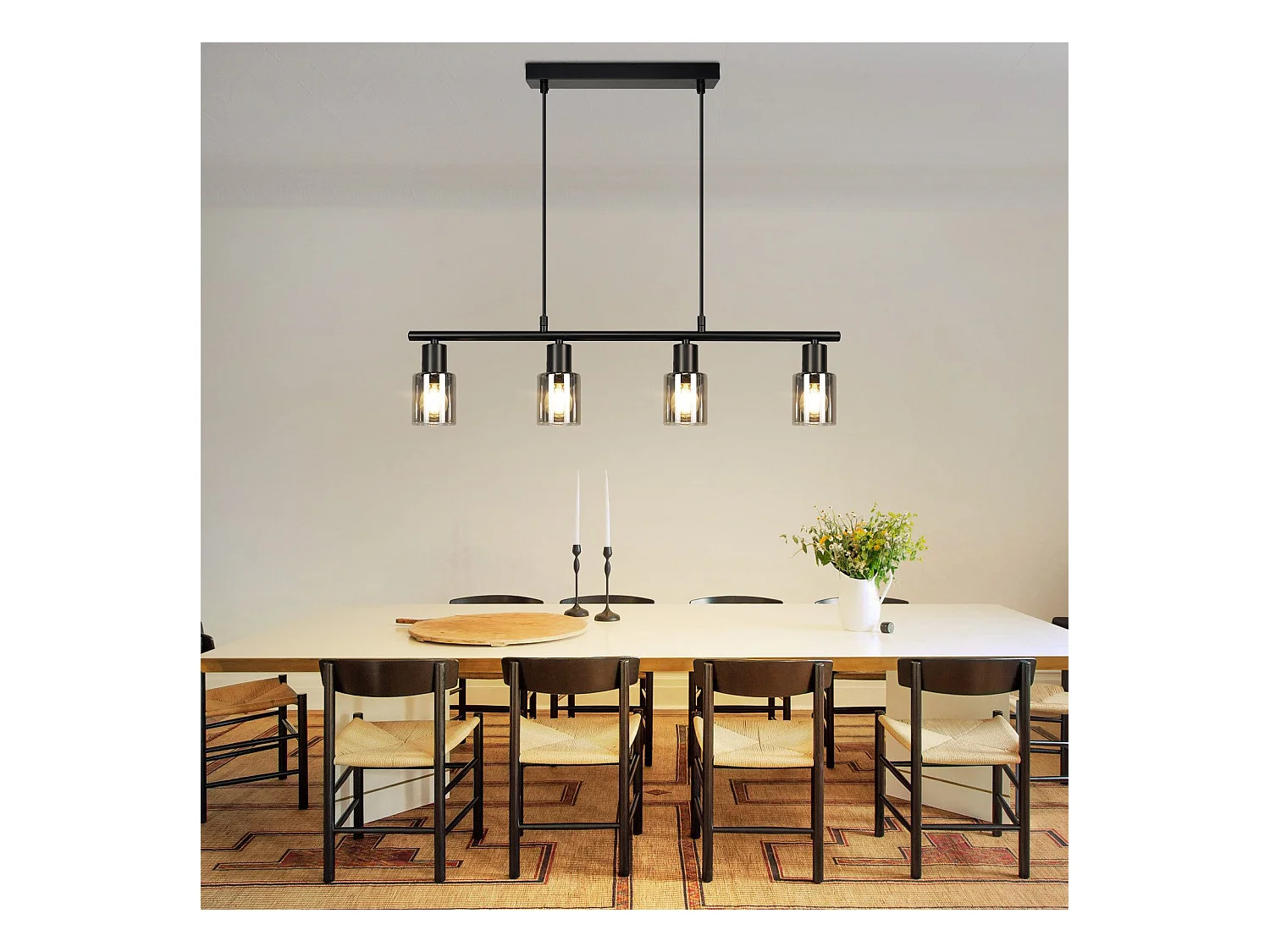 Suspension NETTLIFE 4 flammes en verre vintage E14 pour salle à manger, salon, cuisine