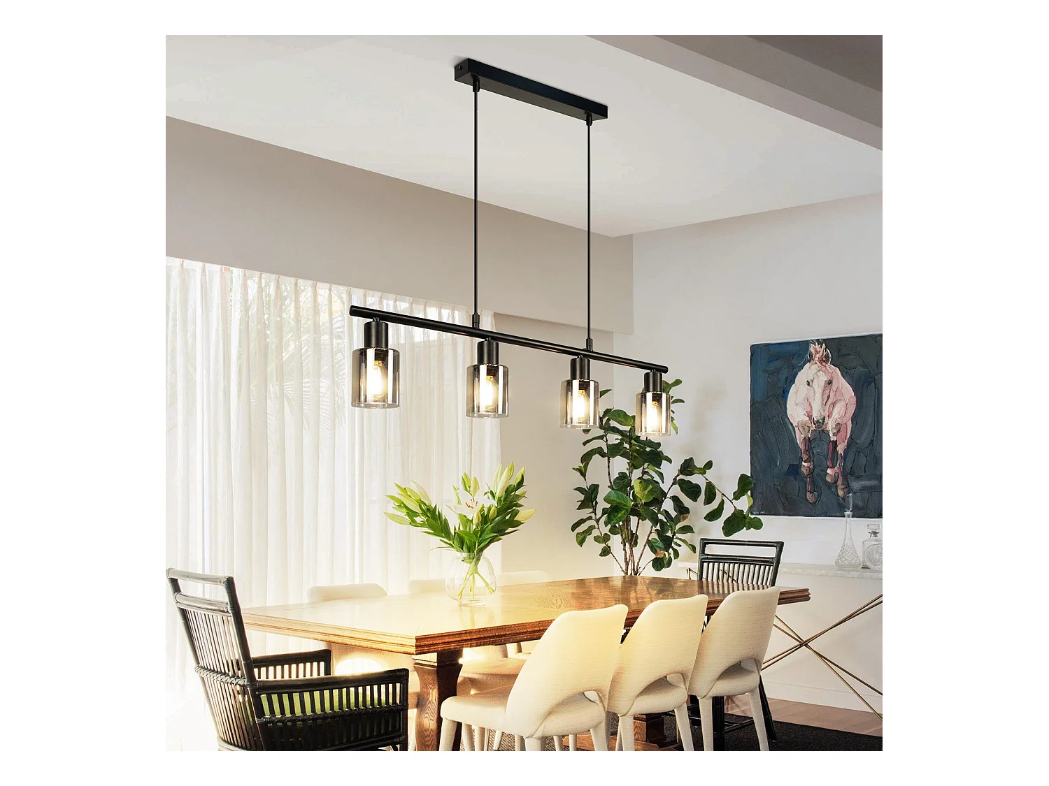 Suspension NETTLIFE 4 flammes en verre vintage E14 pour salle à manger, salon, cuisine