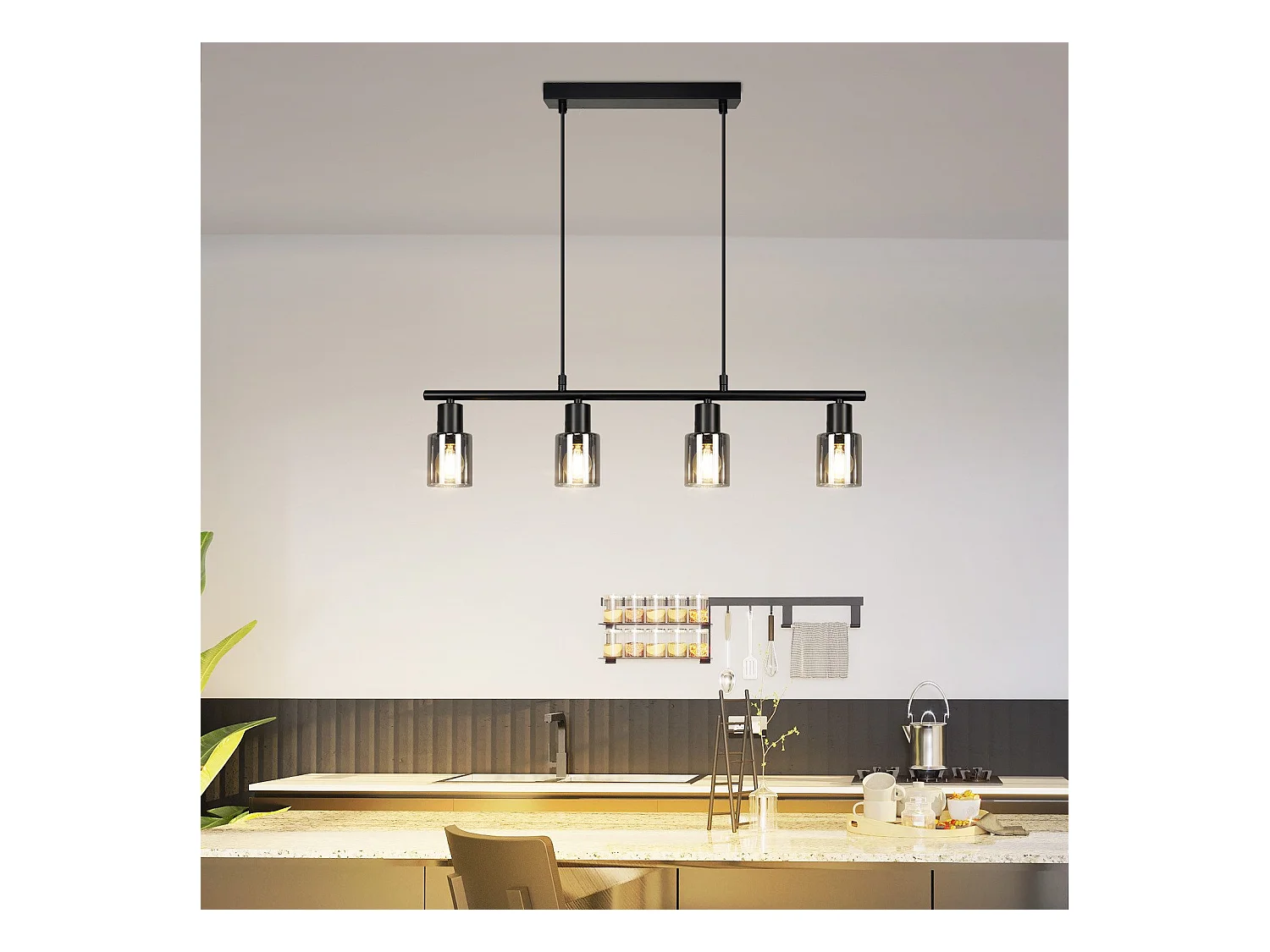 Suspension NETTLIFE 4 flammes en verre vintage E14 pour salle à manger, salon, cuisine