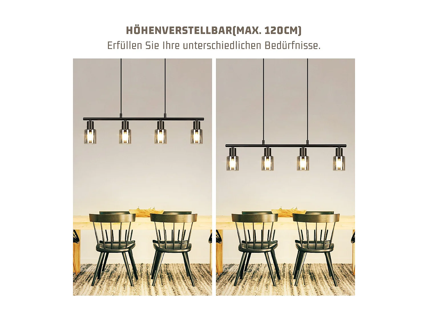 NETTLIFE 4-płomienna lampa wisząca ze szkła vintage E14 do jadalni, salonu, kuchni