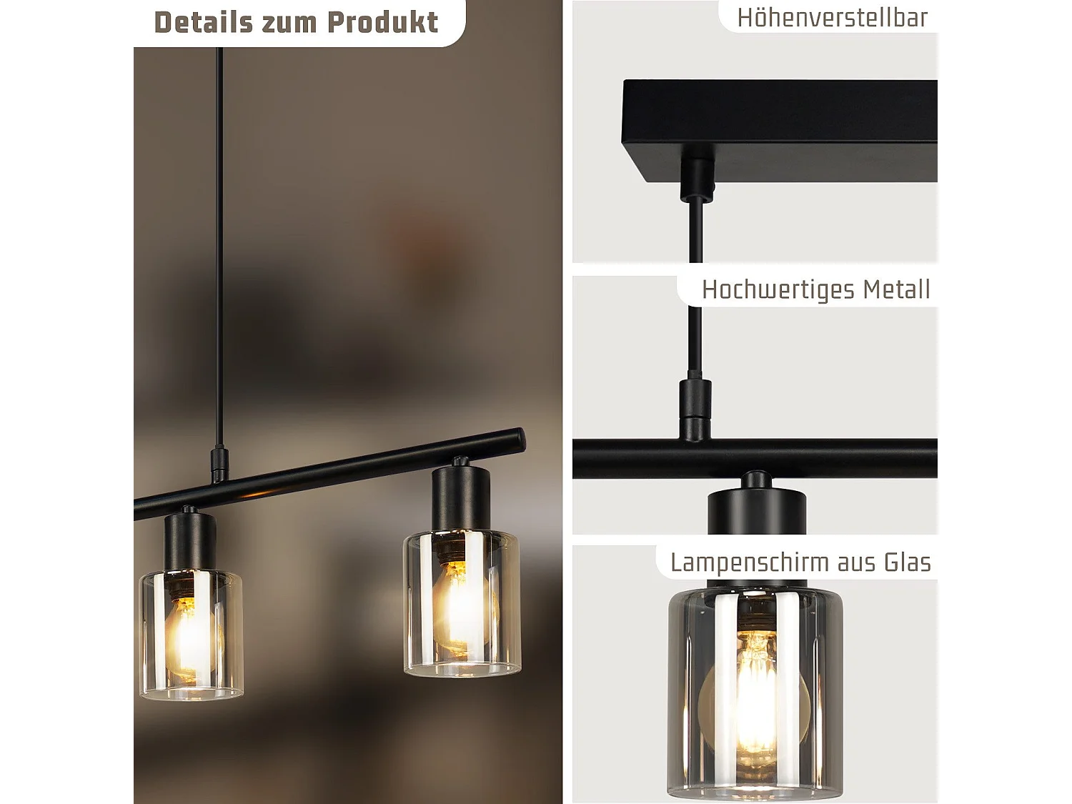 NETTLIFE 4-płomienna lampa wisząca ze szkła vintage E14 do jadalni, salonu, kuchni