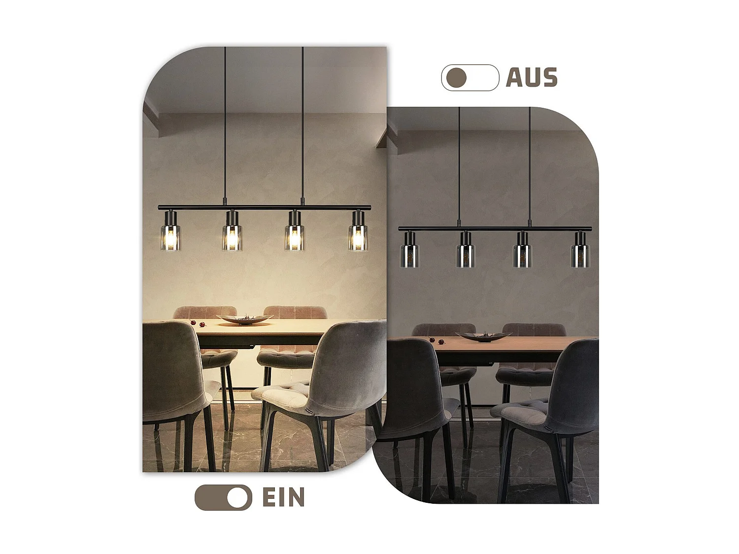 NETTLIFE 4-płomienna lampa wisząca ze szkła vintage E14 do jadalni, salonu, kuchni