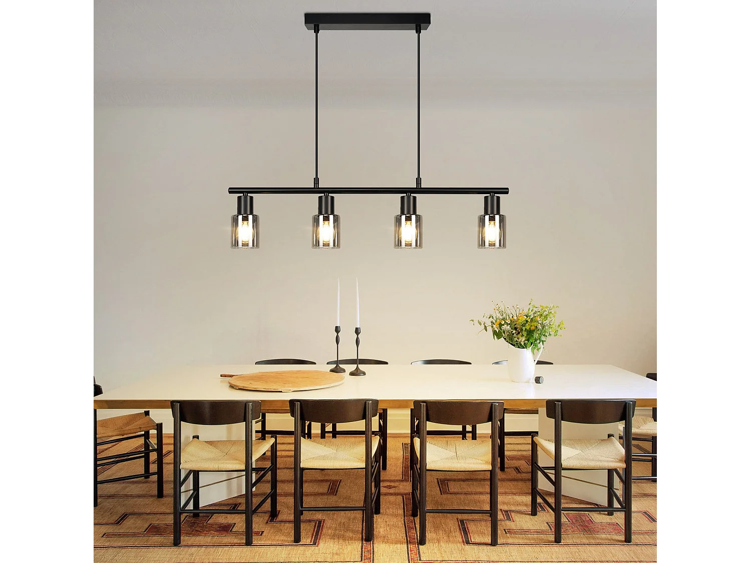 NETTLIFE 4-płomienna lampa wisząca ze szkła vintage E14 do jadalni, salonu, kuchni